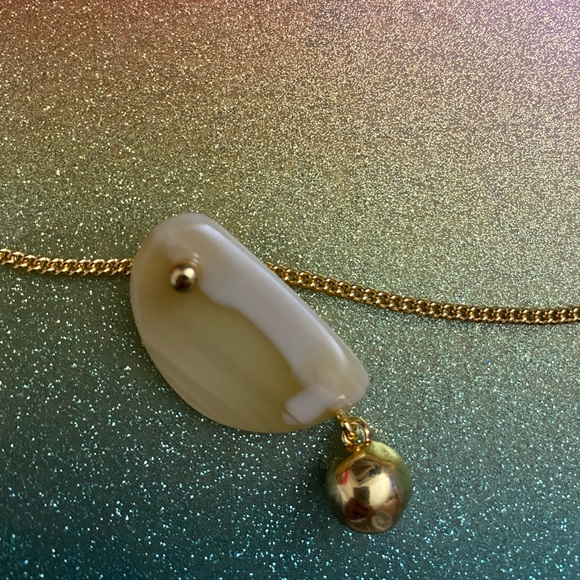 NWT J. Crew | Dusty Ivory & Gold Stone Pendant Minimalist Neutral Necklace - Picture 3 of 5